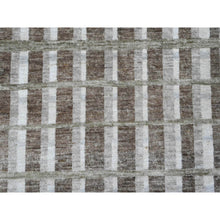 Load image into Gallery viewer, 8&#39;x9&#39;9&quot; Dark Vanilla Brown, Bauhaus Inspired Criss Cross Line Design, Hand Knotted, Soft and Velvety Wool, Oriental Rug FWR538638