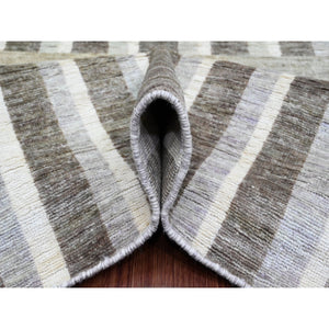 8'8"x11'8" Beaver Brown, Bauhaus Inspired Criss Cross Line Design, Hand Knotted, 100% Wool, Oriental Rug FWR538644