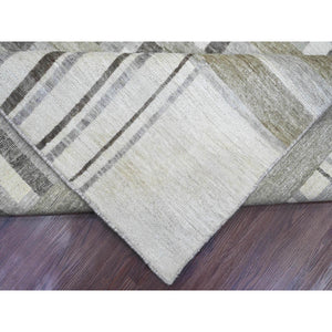 8'8"x11'8" Beaver Brown, Bauhaus Inspired Criss Cross Line Design, Hand Knotted, 100% Wool, Oriental Rug FWR538644