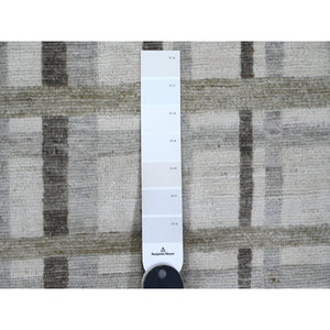 8'8"x11'8" Beaver Brown, Bauhaus Inspired Criss Cross Line Design, Hand Knotted, 100% Wool, Oriental Rug FWR538644