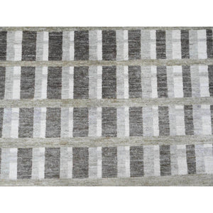 8'8"x11'8" Beaver Brown, Bauhaus Inspired Criss Cross Line Design, Hand Knotted, 100% Wool, Oriental Rug FWR538644