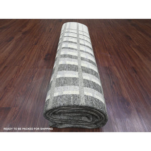 8'8"x11'8" Beaver Brown, Bauhaus Inspired Criss Cross Line Design, Hand Knotted, 100% Wool, Oriental Rug FWR538644