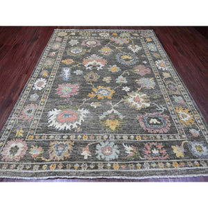8'x9'10" Umber Brown, 100% Wool, Natural Dyes, Afghan Angora Oushak With Floral Pattern, Hand Knotted, Oriental Rug FWR538662