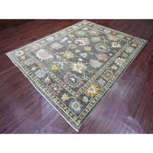 8'x9'10" Umber Brown, 100% Wool, Natural Dyes, Afghan Angora Oushak With Floral Pattern, Hand Knotted, Oriental Rug FWR538662