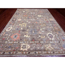 Load image into Gallery viewer, 10&#39;x13&#39;7&quot; Cedar Brown, Pure Wool, Afghan Angora Oushak With Colorful Leaf Design, Vegetable Dyes, Hand Knotted, Oriental Rug FWR538680