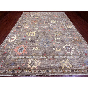 10'x13'7" Cedar Brown, Pure Wool, Afghan Angora Oushak With Colorful Leaf Design, Vegetable Dyes, Hand Knotted, Oriental Rug FWR538680