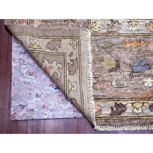 10'x13'7" Cedar Brown, Pure Wool, Afghan Angora Oushak With Colorful Leaf Design, Vegetable Dyes, Hand Knotted, Oriental Rug FWR538680