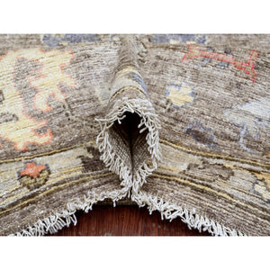10'x13'7" Cedar Brown, Pure Wool, Afghan Angora Oushak With Colorful Leaf Design, Vegetable Dyes, Hand Knotted, Oriental Rug FWR538680