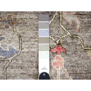 10'x13'7" Cedar Brown, Pure Wool, Afghan Angora Oushak With Colorful Leaf Design, Vegetable Dyes, Hand Knotted, Oriental Rug FWR538680