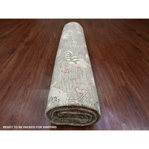 10'x13'7" Cedar Brown, Pure Wool, Afghan Angora Oushak With Colorful Leaf Design, Vegetable Dyes, Hand Knotted, Oriental Rug FWR538680