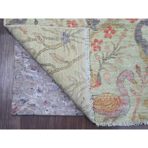 6'1"x6'1" Celadon Green, Afghan Peshawar with Birds of Paradise Design, Vegetable Dyes, Hand Knotted, Soft Wool, Square, Oriental Rug FWR538716