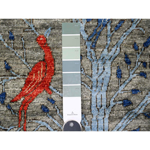 5'x6'9" Nevada Gray, Afghan Peshawar with Birds of Paradise Design, Natural Dyes, Hand Knotted, Soft Wool, Oriental Rug FWR538740