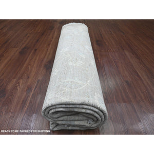 8'x8' Misty Gray, Washed Out Ziegler Mahal Revival with All Over Pattern, Hand Knotted, 100% Wool, Round, Oriental Rug FWR538770