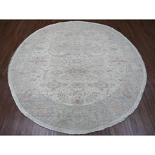 Load image into Gallery viewer, 7&#39;9&quot;x7&#39;9&quot; Cascading White, Washed Out Peshawar with Heriz All Over Design, High Mountain Wool, Densely Woven, Hand Knotted, Round, Oriental Rug FWR538776