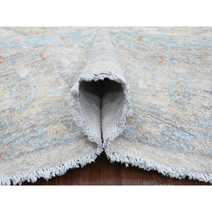 7'9"x7'9" Cascading White, Washed Out Peshawar with Heriz All Over Design, High Mountain Wool, Densely Woven, Hand Knotted, Round, Oriental Rug FWR538776