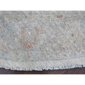 7'9"x7'9" Cascading White, Washed Out Peshawar with Heriz All Over Design, High Mountain Wool, Densely Woven, Hand Knotted, Round, Oriental Rug FWR538776
