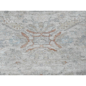 7'9"x7'9" Cascading White, Washed Out Peshawar with Heriz All Over Design, High Mountain Wool, Densely Woven, Hand Knotted, Round, Oriental Rug FWR538776