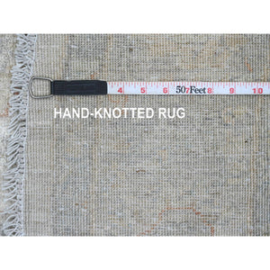 7'9"x7'9" Cascading White, Washed Out Peshawar With Heriz All Over Design, High Mountain Wool, Densely Woven, Hand Knotted, Round, Oriental Rug FWR538776