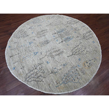 Load image into Gallery viewer, 8&#39;x8&#39; Oyster Gray With Soft Colors, Peshawar, Willow And Cypress Tree Design, Hand Knotted, Densely Woven, 100% Wool, Round, Oriental Rug FWR538782