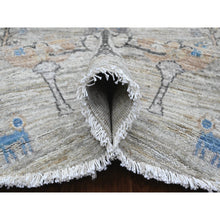 Load image into Gallery viewer, 8&#39;x8&#39; Oyster Gray with Soft Colors, Peshawar, Willow and Cypress Tree Design, Hand Knotted, Densely Woven, 100% Wool, Round, Oriental Rug FWR538782