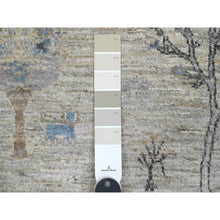Load image into Gallery viewer, 8&#39;x8&#39; Oyster Gray with Soft Colors, Peshawar, Willow and Cypress Tree Design, Hand Knotted, Densely Woven, 100% Wool, Round, Oriental Rug FWR538782