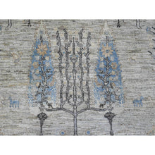Load image into Gallery viewer, 8&#39;x8&#39; Oyster Gray with Soft Colors, Peshawar, Willow and Cypress Tree Design, Hand Knotted, Densely Woven, 100% Wool, Round, Oriental Rug FWR538782