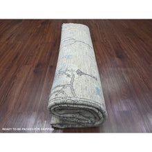 Load image into Gallery viewer, 8&#39;x8&#39; Oyster Gray with Soft Colors, Peshawar, Willow and Cypress Tree Design, Hand Knotted, Densely Woven, 100% Wool, Round, Oriental Rug FWR538782