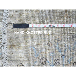 8'x8' Oyster Gray with Soft Colors, Peshawar, Willow and Cypress Tree Design, Hand Knotted, Densely Woven, 100% Wool, Round, Oriental Rug FWR538782