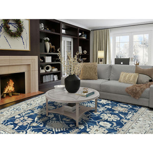 9'x12' Yale Blue, Afghan Oushak with All Over Leaf Design, Supple Collection, Soft and Lush Pile, Velvety Wool, Hand Knotted, Densely Woven, Oriental Rug FWR5382