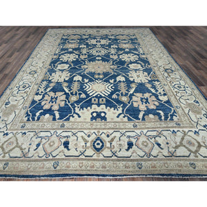 9'x12' Yale Blue, Afghan Oushak with All Over Leaf Design, Supple Collection, Soft and Lush Pile, Velvety Wool, Hand Knotted, Densely Woven, Oriental Rug FWR5382