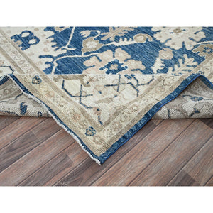 9'x12' Yale Blue, Afghan Oushak with All Over Leaf Design, Supple Collection, Soft and Lush Pile, Velvety Wool, Hand Knotted, Densely Woven, Oriental Rug FWR5382