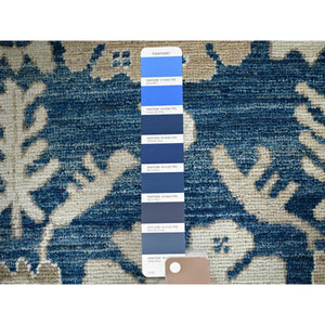 9'x12' Yale Blue, Afghan Oushak with All Over Leaf Design, Supple Collection, Soft and Lush Pile, Velvety Wool, Hand Knotted, Densely Woven, Oriental Rug FWR5382
