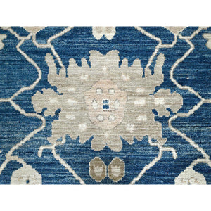 9'x12' Yale Blue, Afghan Oushak with All Over Leaf Design, Supple Collection, Soft and Lush Pile, Velvety Wool, Hand Knotted, Densely Woven, Oriental Rug FWR5382