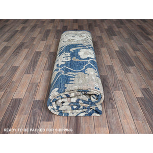 9'x12' Yale Blue, Afghan Oushak with All Over Leaf Design, Supple Collection, Soft and Lush Pile, Velvety Wool, Hand Knotted, Densely Woven, Oriental Rug FWR5382