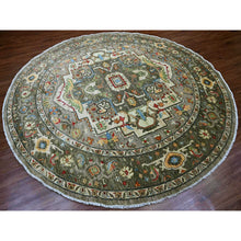 Load image into Gallery viewer, 10&#39;x10&#39; Sonic Gray, Peshawar with Heriz Design, Densely Woven, Aryana Collection, High Mountain Wool, Hand Knotted, Vegetable Dyes, Round, Oriental Rug FWR538800