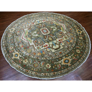 10'x10' Sonic Gray, Peshawar with Heriz Design, Densely Woven, Aryana Collection, High Mountain Wool, Hand Knotted, Vegetable Dyes, Round, Oriental Rug FWR538800