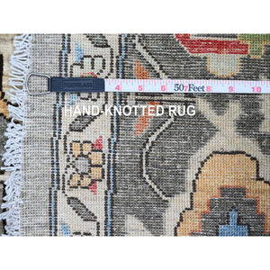 10'x10' Sonic Gray, Peshawar with Heriz Design, Densely Woven, Aryana Collection, High Mountain Wool, Hand Knotted, Vegetable Dyes, Round, Oriental Rug FWR538800