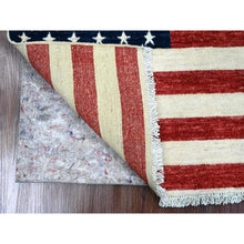 Load image into Gallery viewer, 2&#39;6&quot;x4&#39; Old Glory Red, American Flag, Hand Knotted, Soft Wool, Peshawar, Wall Hanging, Oriental Rug FWR538818