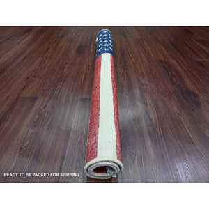 2'5"x4' Old Glory Red, Wall Hanging, American Flag, Hand Knotted, Soft Wool, Peshawar, Oriental Rug FWR538824