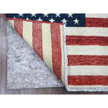 Load image into Gallery viewer, 2&#39;6&quot;x4&#39; Old Glory Red, Hand Knotted, American Flag, Soft Wool, Peshawar, Wall Hanging, Oriental Rug FWR538830