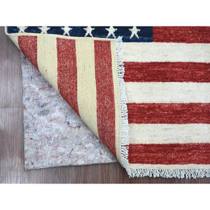 2'7"x3'10" Old Glory Red, American Flag, Wall Hanging, Hand Knotted, Soft Wool, Peshawar, Oriental Rug FWR538836
