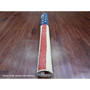 2'7"x3'10" Old Glory Red, American Flag, Wall Hanging, Hand Knotted, Soft Wool, Peshawar, Oriental Rug FWR538836