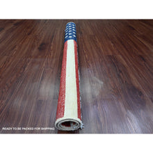 Load image into Gallery viewer, 2&#39;5&quot;x4&#39; Old Glory Red, American Flag, Hand Knotted, Soft Wool, Peshawar, Wall Hanging, Oriental Rug FWR538848