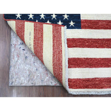 Load image into Gallery viewer, 2&#39;6&quot;x4&#39; Old Glory Red, Hand Knotted, American Flag, Soft Wool, Peshawar, Wall Hanging, Oriental Rug FWR538854