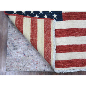 2'6"x4' Old Glory Red, Wall Hanging, American Flag, Hand Knotted, Soft Wool, Peshawar, Oriental Rug FWR538860