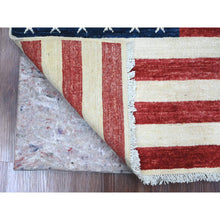 Load image into Gallery viewer, 2&#39;5&quot;x4&#39; Old Glory Red, Soft Wool, American Flag, Hand Knotted, Peshawar, Wall Hanging, Oriental Rug FWR538866