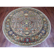 Load image into Gallery viewer, 8&#39;x8&#39; Spanish Gray, Peshawar with Bijar Garus Design, Aryana Grade, Vegetable Dyes, Hand Knotted, Densely Woven, High Mountain Wool, Round, Oriental Rug FWR538872