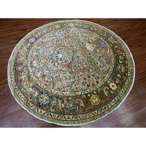 8'x8' Spanish Gray, Peshawar with Bijar Garus Design, Aryana Grade, Vegetable Dyes, Hand Knotted, Densely Woven, High Mountain Wool, Round, Oriental Rug FWR538872