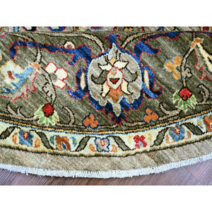 8'x8' Spanish Gray, Peshawar with Bijar Garus Design, Aryana Grade, Vegetable Dyes, Hand Knotted, Densely Woven, High Mountain Wool, Round, Oriental Rug FWR538872
