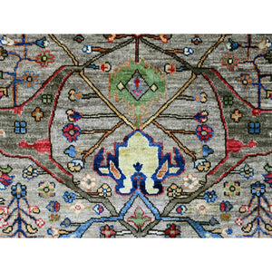 8'x8' Spanish Gray, Peshawar with Bijar Garus Design, Aryana Grade, Vegetable Dyes, Hand Knotted, Densely Woven, High Mountain Wool, Round, Oriental Rug FWR538872